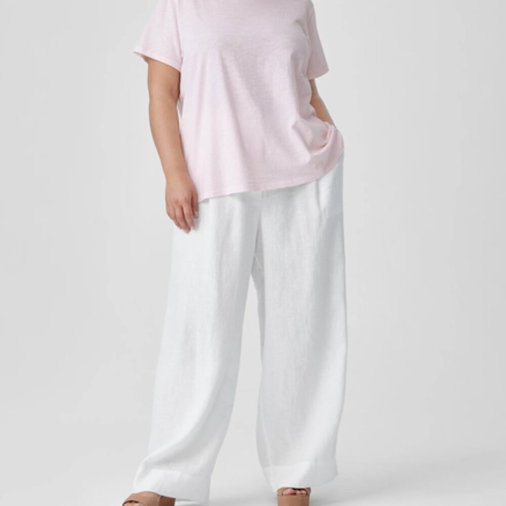 NWT Eileen Fisher White Organic Linen Pleated Wide Ankle F/L Pants - Picture 4 of 8